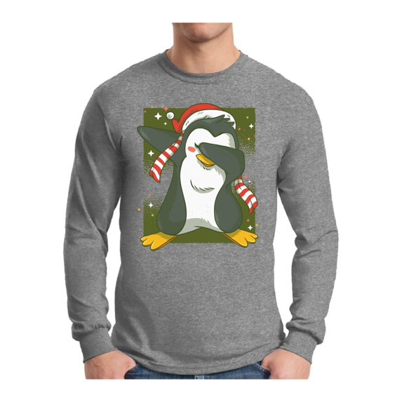 Awkward Styles Dabbing Xmas Penguin Christmas Sweater Long Sleeve T-Shirt for Men