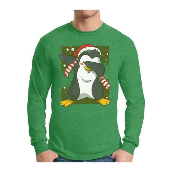 Awkward Styles Dabbing Xmas Penguin Christmas Sweater Long Sleeve T-Shirt for Men