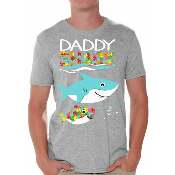 Awkward Styles Daddy Shark Shirt for Women Autism Puzzle Tee Matching Family Outfit Autism Awareness T-Shirt for Dad Shark Family Mens Shirts