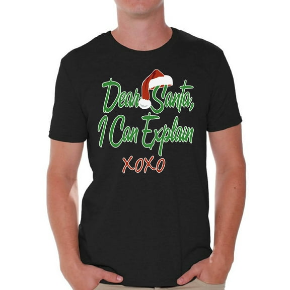 Awkward Styles Dear Santa I Can Explain XOXO Christmas Shirt Santa Hat Christmas Tshirts for Men Ugly Christmas Shirt Funny Tacky Party Holiday Men's Holiday Tee Xmas Santa XOXO Holiday Top