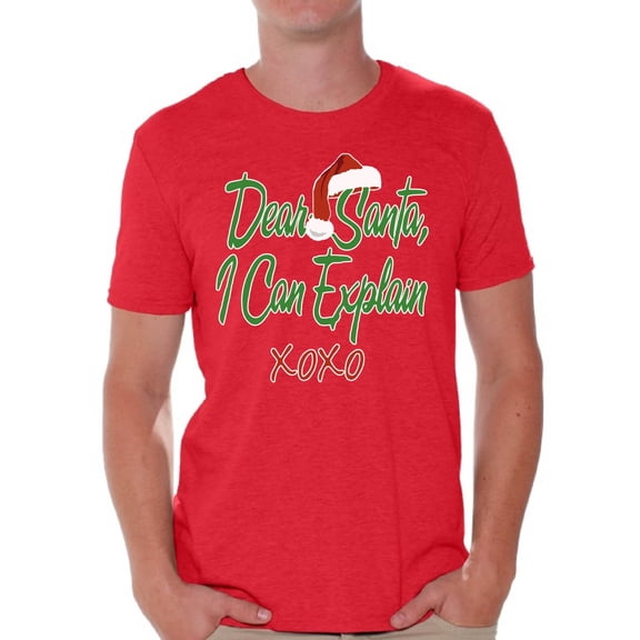 Awkward Styles Dear Santa I Can Explain XOXO Christmas Shirt Santa Hat Christmas Tshirts for Men Ugly Christmas Shirt Funny Tacky Party Holiday Men's Holiday Tee Xmas Santa XOXO Holiday Top