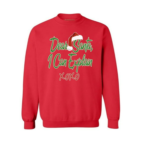 Awkward Styles Dear Santa I Can Explain XOXO Christmas Sweatshirt Santa Hat Christmas sweater XOXO Christmas Sweater Xmas Gifts Santa Claus Christmas Sweatshirt for Men for Women Holiday Sweater