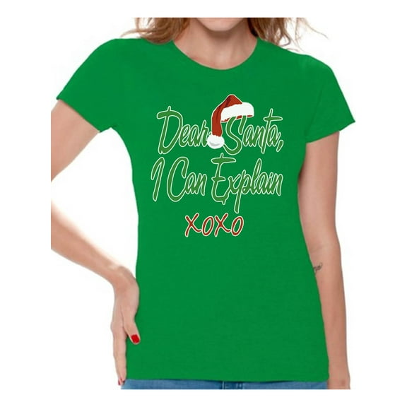 Awkward Styles Dear Santa I Can Explain XOXO Christmas Shirt Santa Hat Women's Holiday Top Christmas Shirts for Women Xmas Gifts Santa Claus XOXO Women's Shirt Xmas Holiday Party Top