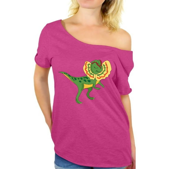 Awkward Styles Dinosaur Off Shoulder Tshirt Dilophosaurus Oversized Shirts Dilophosaurus T Shirt Animal Shirts for Women Dilophosaurus Outfit Dinosaur Themed Party Gifts Dinosaur Gifts for Her