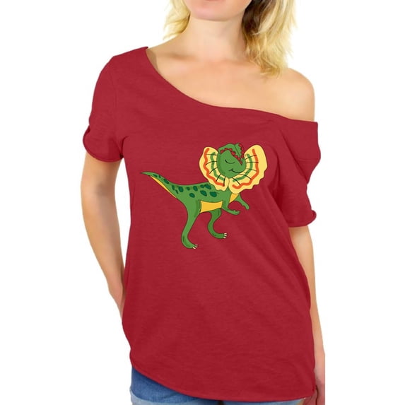 Awkward Styles Dinosaur Off Shoulder Tshirt Dilophosaurus Oversized Shirts Dilophosaurus T Shirt Animal Shirts for Women Dilophosaurus Outfit Dinosaur Themed Party Gifts Dinosaur Gifts for Her