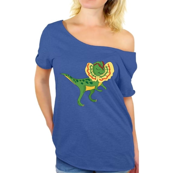 Awkward Styles Dinosaur Off Shoulder Tshirt Dilophosaurus Oversized Shirts Dilophosaurus T Shirt Animal Shirts for Women Dilophosaurus Outfit Dinosaur Themed Party Gifts Dinosaur Gifts for Her