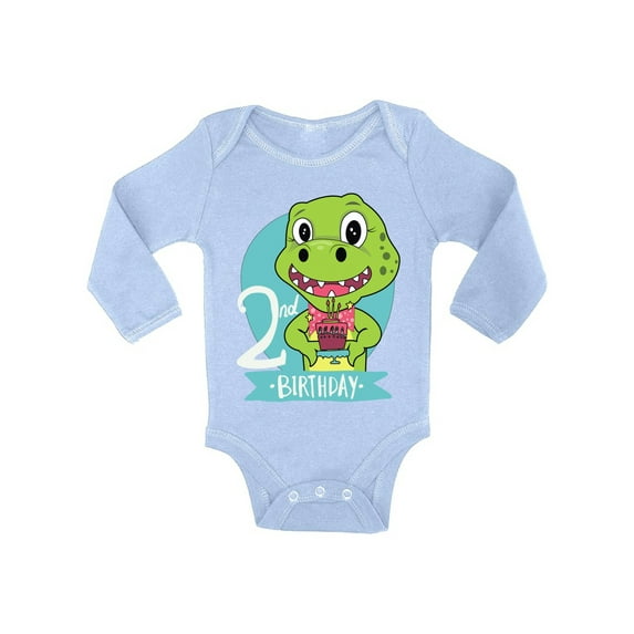 Awkward Styles Dinosaur One Piece 2nd Birthday Baby Bodysuit Long Sleeve Baby Shower Gifts T Rex Birthday Party Cute Gifts for 2 Year Old Cute Dinosaur One Piece Top for Newborn Baby 2nd Birthday