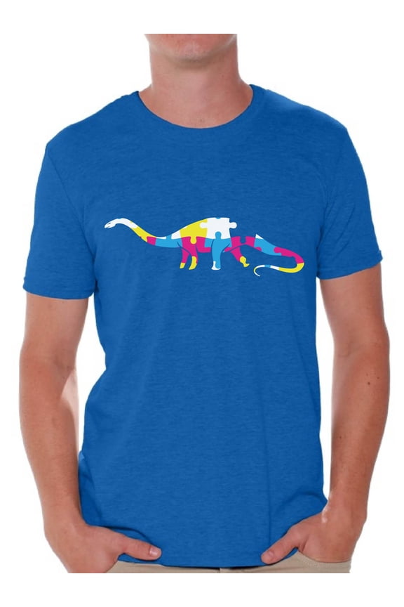 Dinosaur Puzzle Piece for Autism Awareness Men's Autism T Shirt Autism Awareness Shirts Autistic Pride Gifts for Him Autism Tshirt Dinosaur Gifts for Autism Autism Support Tshirt