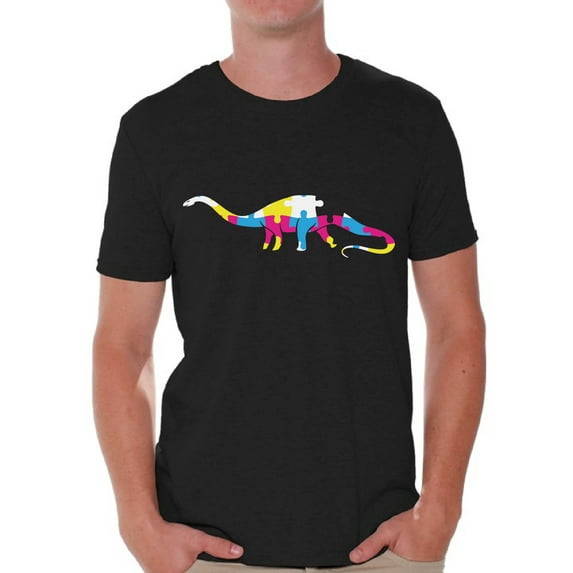 Awkward Styles Dinosaur Puzzle Piece for Autism Awareness Men's Autism T Shirt Autism Awareness Shirts Autistic Pride Gifts for Him Autism Tshirt Dinosaur Gifts for Autism Autism Support Tshirt
