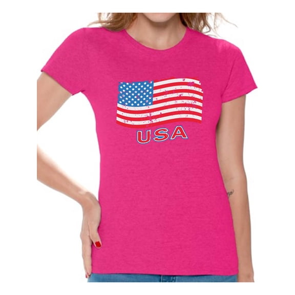 Awkward Styles Distressed Flag USA Women Shirt Flag Gifts 4th of July T shirt for Women I'm American Patriotic Women Tshirt 4th of July Gifts 4th of July T-shirt for Women Proud American