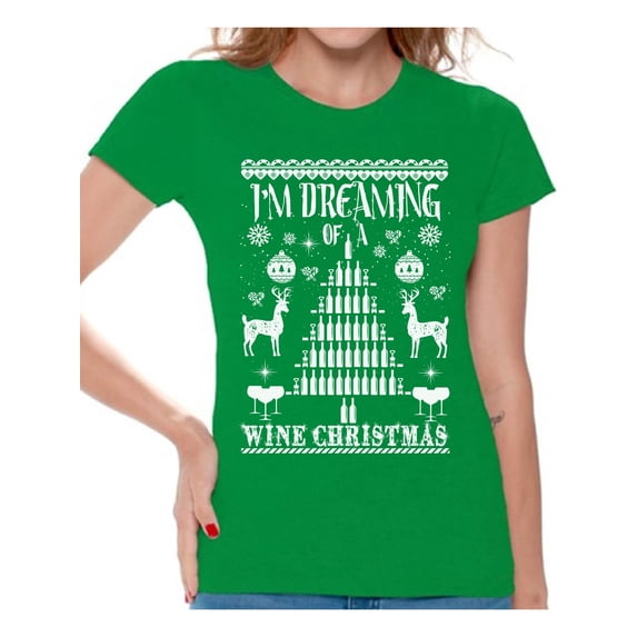 Awkward Styles I'm Dreaming of a Wine Christmas Shirt Christmas T Shirts for Women Wine Christmas Women's Holiday Top Wine Christmas T-shirt Christmas Holiday Shirt Wine Lovers Tshirt Wine Gift