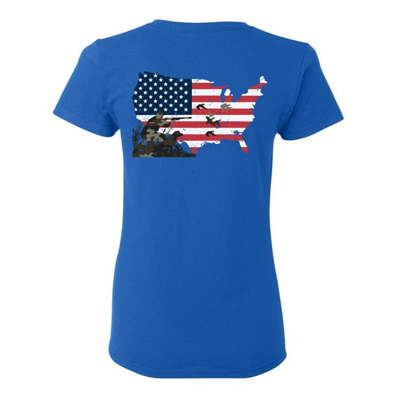 Awkward Styles Duck Hunting Back Print T Shirt Patriotic Clothes for Her USA Flag Print on the Back Shirt for Girlfriend Fowling T Shirt Hunting Lovers Gifts Hunter T Shirt for Wife I Love Hunting Shi