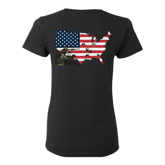 Awkward Styles Duck Hunting Back Print T Shirt Patriotic Clothes for Her USA Flag Print on the Back Shirt for Girlfriend Fowling T Shirt Hunting Lovers Gifts Hunter T Shirt for Wife I Love Hunting Shi