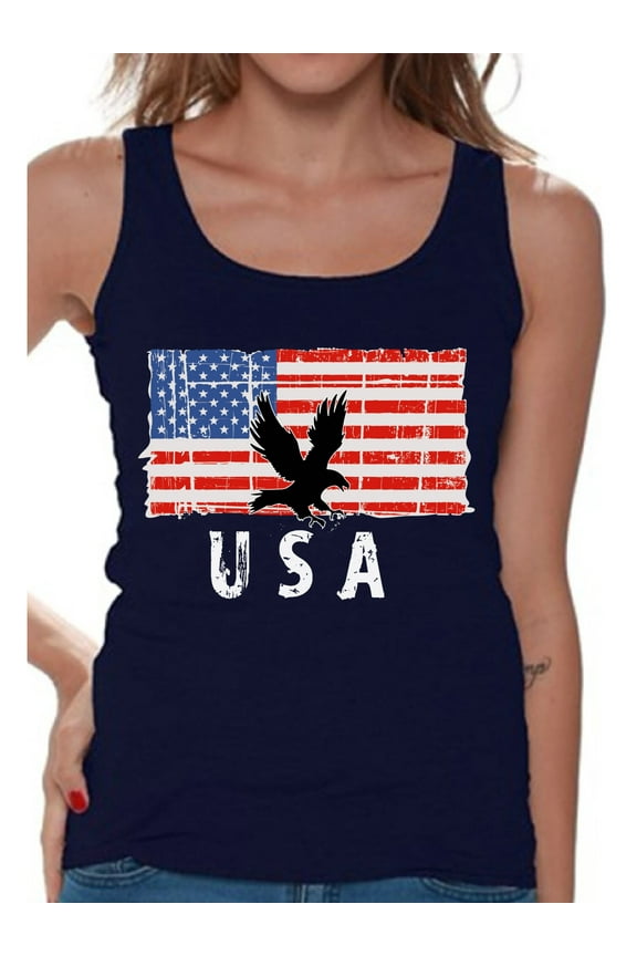 Eagle USA Women Tank Top Made in the USA Military Shirt for Women 51 States Pro America Women Tank Free to Be Me 4th of July Top for Women One Nation USA Patriotic Women Tshirt