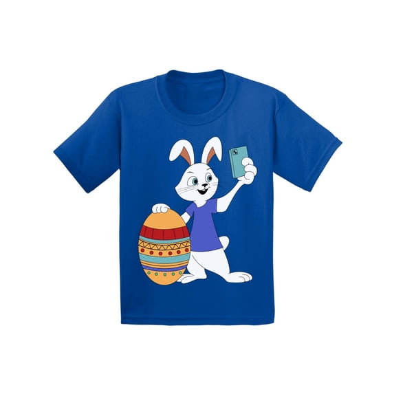 Awkward Styles Easter Unisex Youth Premium T-shirt Short Sleeve 100% Cotton Boy Girl Tee Happy Funny Bunny Takes Photo Easter Selfie Kids T Shirt S M L XL Child Clothes Easter Gifts Holiday Shirts