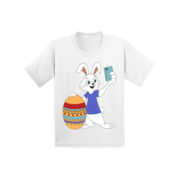 Awkward Styles Easter Unisex Youth Premium T-shirt Short Sleeve 100% Cotton Boy Girl Tee Happy Funny Bunny Takes Photo Easter Selfie Kids T Shirt S M L XL Child Clothes Easter Gifts Holiday Shirts