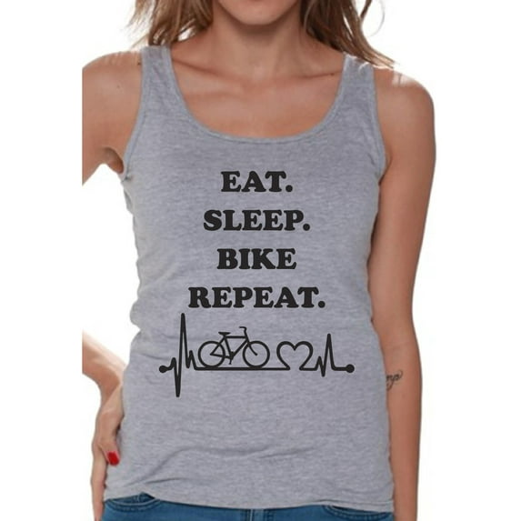 Awkward Styles Eat Sleep Bike Women Tank Top Biker T Shirt for Wife I Love Biking Tank Top for Women Biking Clothes for Her Eat Sleep Bike Tanks Biker's Tank Top for Girlfriend Biking Lovers