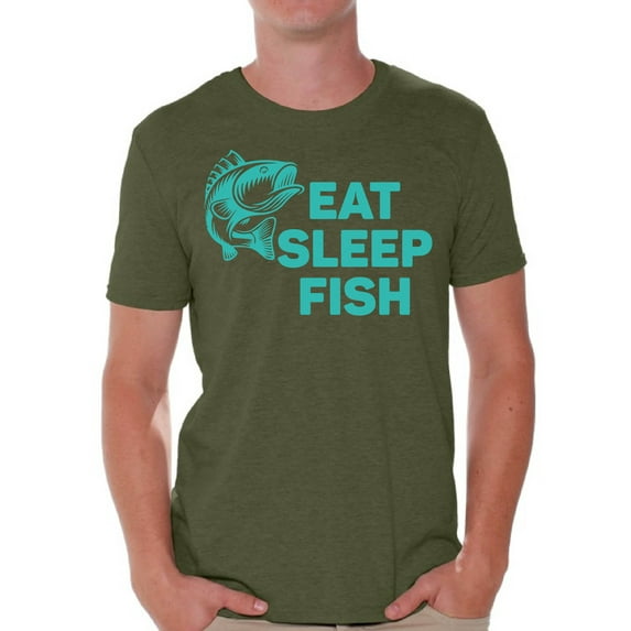 Awkward Styles Eat Sleep Fish Men's T Shirt Fishing Clothes for Him I Love Fishing Shirt for Boyfriend Fishing Lovers Clothes Collection Fisher T Shirt for Dad Eat Sleep Fish Shirt for Men