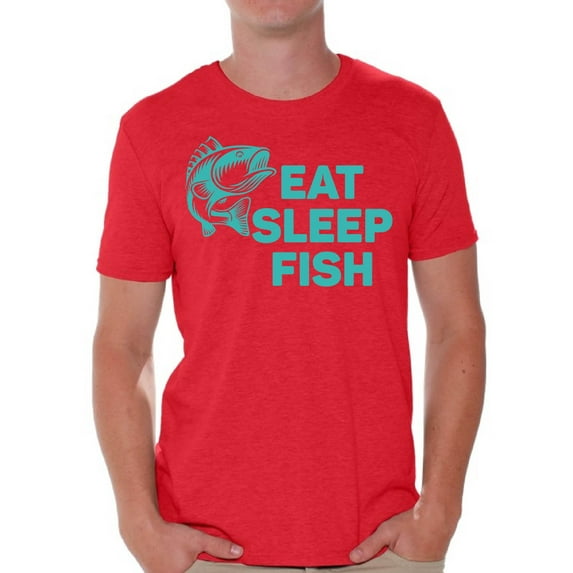 Awkward Styles Eat Sleep Fish Men's T Shirt Fishing Clothes for Him I Love Fishing Shirt for Boyfriend Fishing Lovers Clothes Collection Fisher T Shirt for Dad Eat Sleep Fish Shirt for Men
