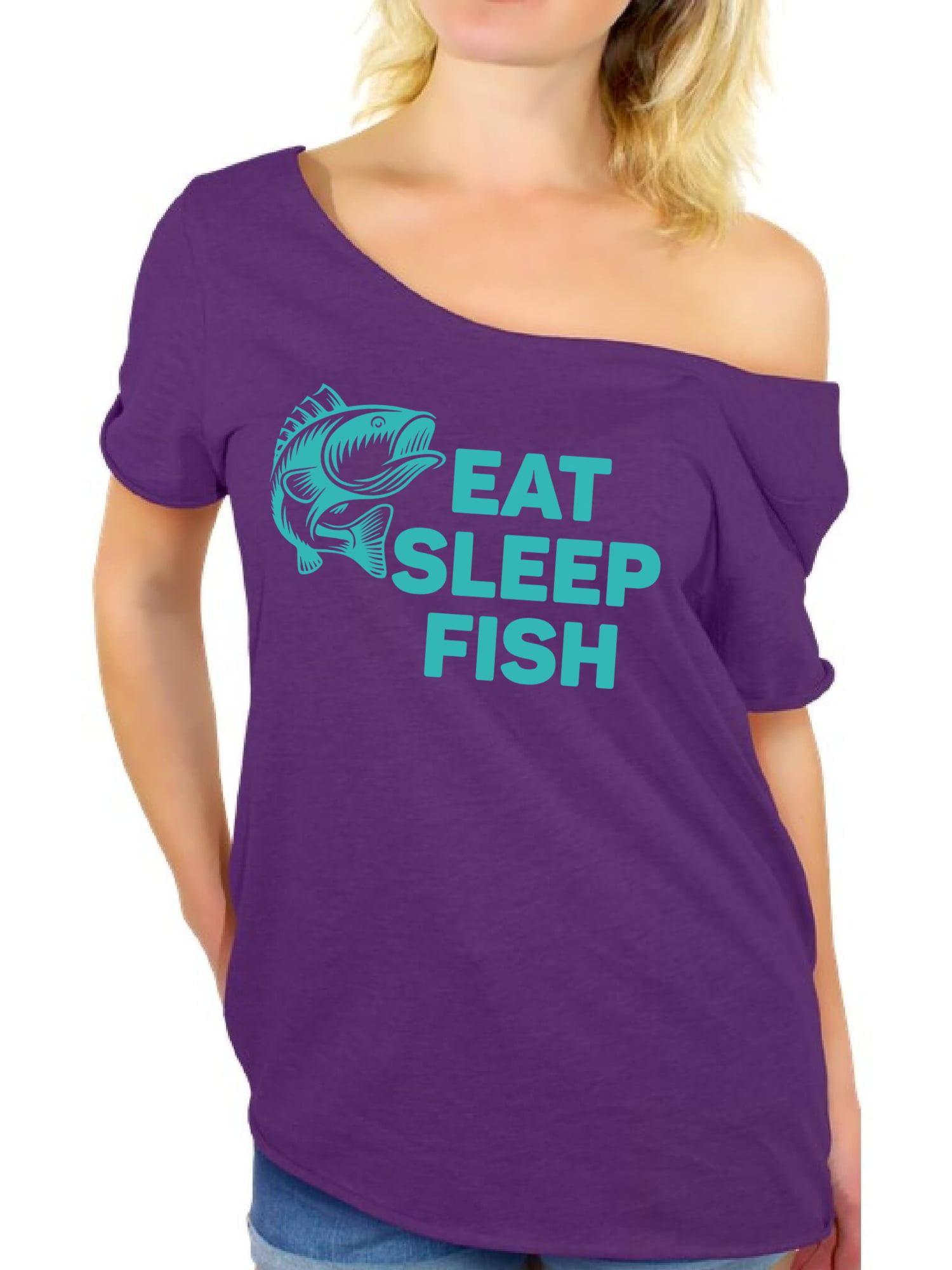 Awkward Styles Eat Sleep Fish Off The Shoulder Shirt Fisher Off