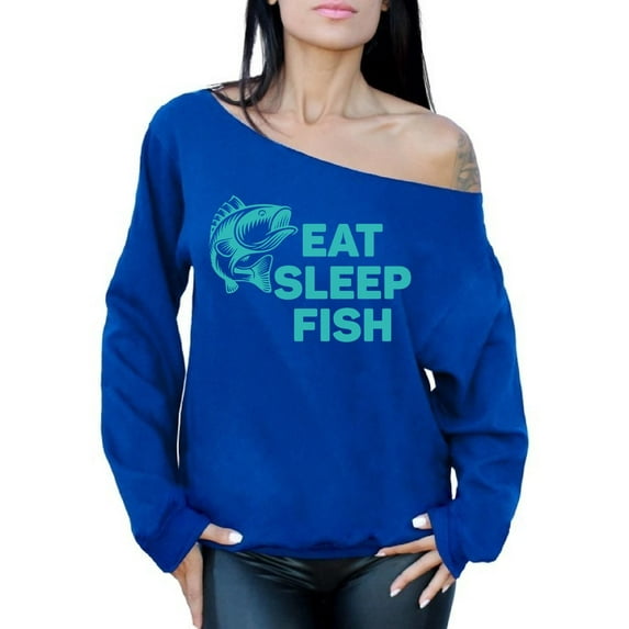 Awkward Styles Eat Sleep Fish Off The Shoulder Sweatshirt Fisher Off Shoulder Sweater for Mom I Love Fishing Oversized Sweater for Women Fishing Clothes Eat Sleep Fish Sweater Fishing Sweatshirt