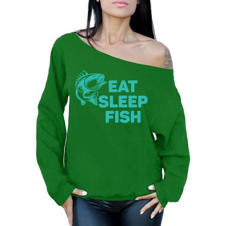 Awkward Styles Eat Sleep Fish Off The Shoulder Sweatshirt Fisher Off  Shoulder Sweater for Mom I Love Fishing Oversized Sweater for Women Fishing