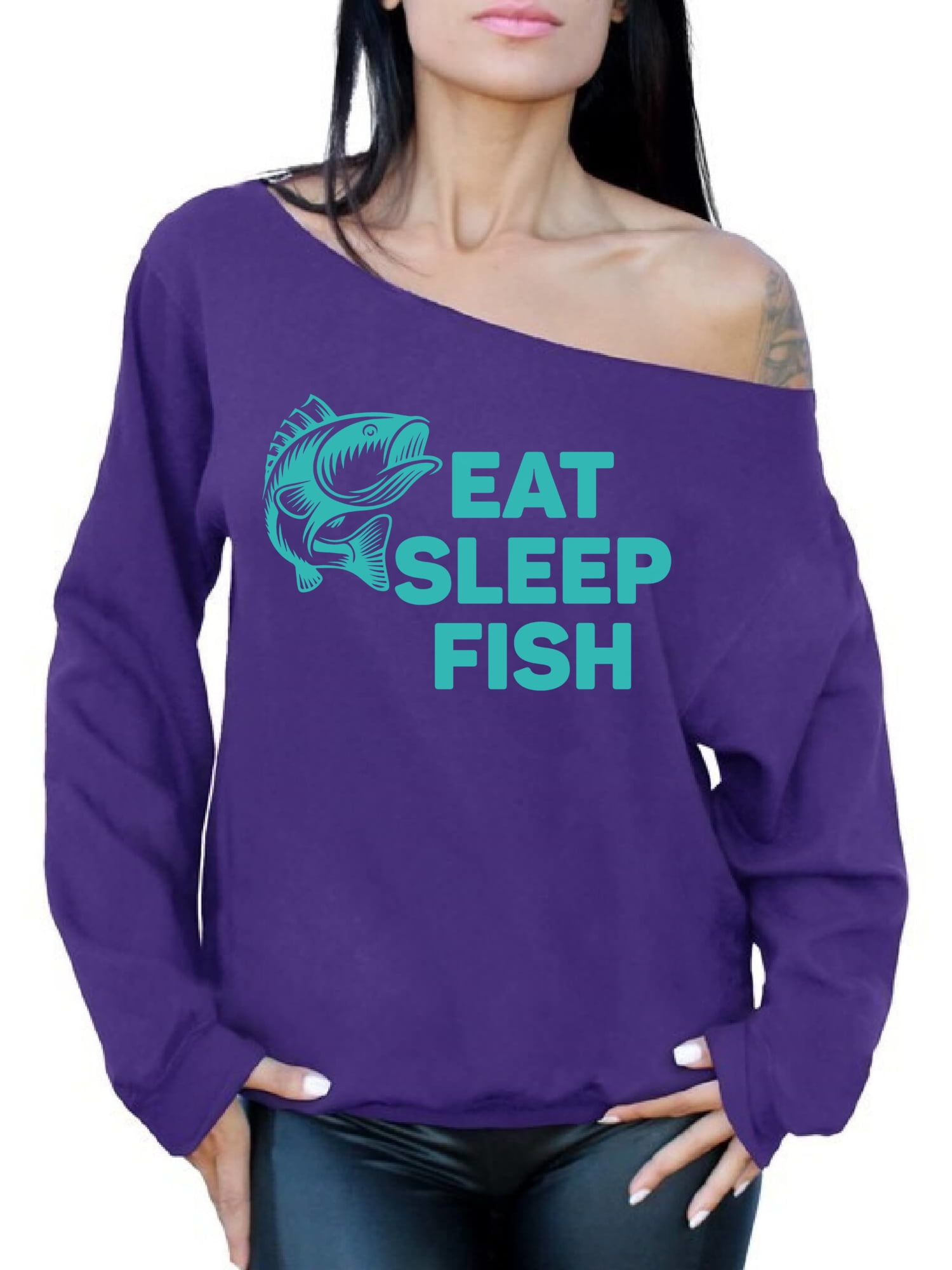 Awkward Styles Eat Sleep Fish Off The Shoulder Sweatshirt Fisher