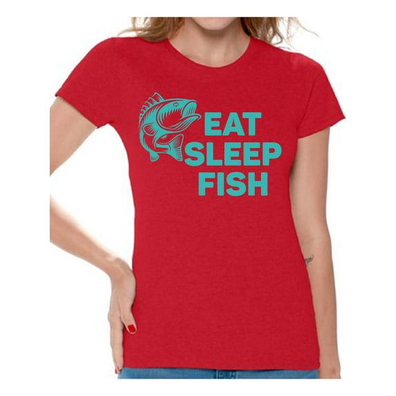 Awkward Styles Eat Sleep Fish Women T-Shirt Fisher T Shirt for Wife Eat Sleep Fish Shirt for Women Fishing Clothes for Her I Love Fishing Shirt for Girlfriend Fishing Lovers Gifts