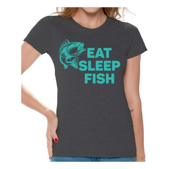 Awkward Styles Eat Sleep Fish Women T-Shirt Fisher T Shirt for Wife Eat Sleep Fish Shirt for Women Fishing Clothes for Her I Love Fishing Shirt for Girlfriend Fishing Lovers Gifts