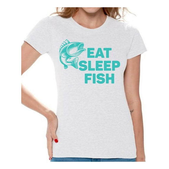 Awkward Styles Eat Sleep Fish Women T-Shirt Fisher T Shirt for Wife Eat Sleep Fish Shirt for Women Fishing Clothes for Her I Love Fishing Shirt for Girlfriend Fishing Lovers Gifts