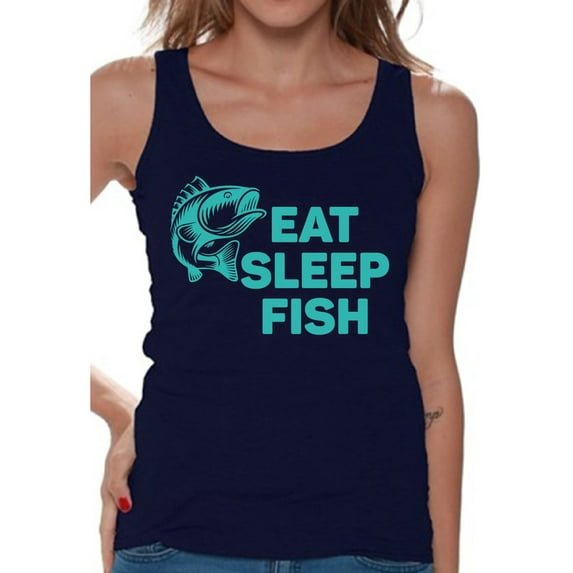 Awkward Styles Eat Sleep Fish Women Tank Top Fisher T Shirt for Wife I Love Fishing Tank Top for Women Fishing Clothes for Her Eat Sleep Fish Tanks Fisher's Tank Top for Girlfriend Fishing Lovers