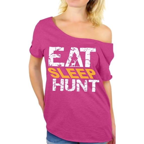 Awkward Styles Eat Sleep Hunt Off The Shoulder Shirt Hunter Off Shoulder Shirt for Mom I Love Hunting Oversize Shirt for Women Hunting Clothes Eat Sleep Hunt Off Shoulder Shirt fo Women