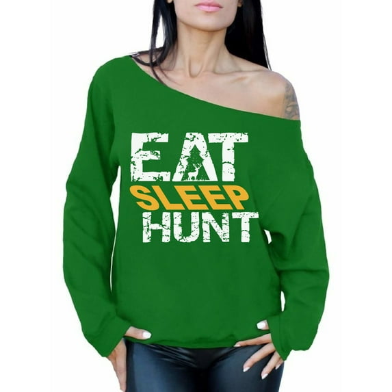 Awkward Styles Eat Sleep Hunt Off The Shoulder Sweatshirt Hunter Off Shoulder Sweater for Mom I Love Hunting Oversized Sweater for Women Hunting Clothes Eat Sleep Hunt Sweater Hunting Sweatshirt