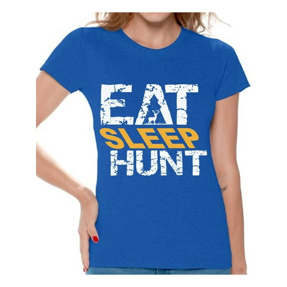 Awkward Styles Eat Sleep Hunt Women T-Shirt Hunter T Shirt for Wife Eat Sleep Hunt Shirt for Women Hunting Clothes for Her I Would Rather be Hunting Shirt for Girlfriend Hunting Lovers Gifts