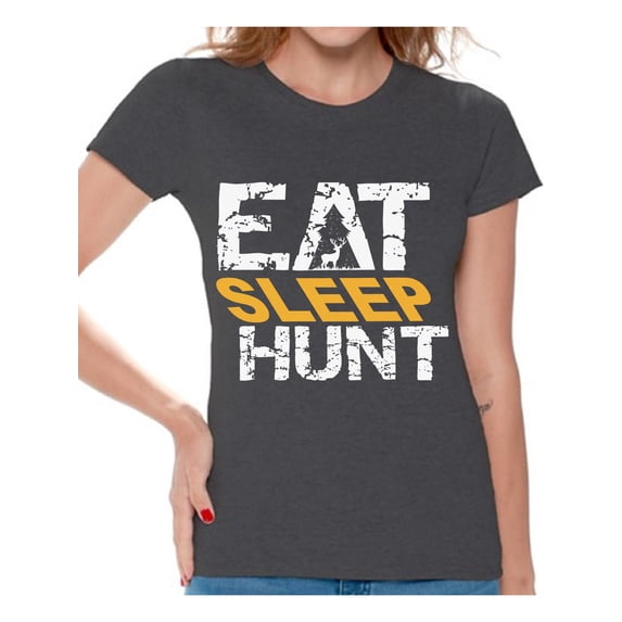 Awkward Styles Eat Sleep Hunt Women T-Shirt Hunter T Shirt for Wife Eat Sleep Hunt Shirt for Women Hunting Clothes for Her I Would Rather be Hunting Shirt for Girlfriend Hunting Lovers Gifts