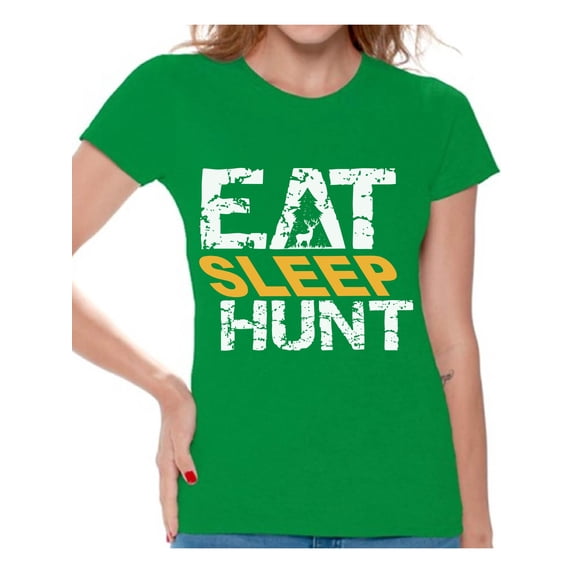 Awkward Styles Eat Sleep Hunt Women T-Shirt Hunter T Shirt for Wife Eat Sleep Hunt Shirt for Women Hunting Clothes for Her I Would Rather be Hunting Shirt for Girlfriend Hunting Lovers Gifts