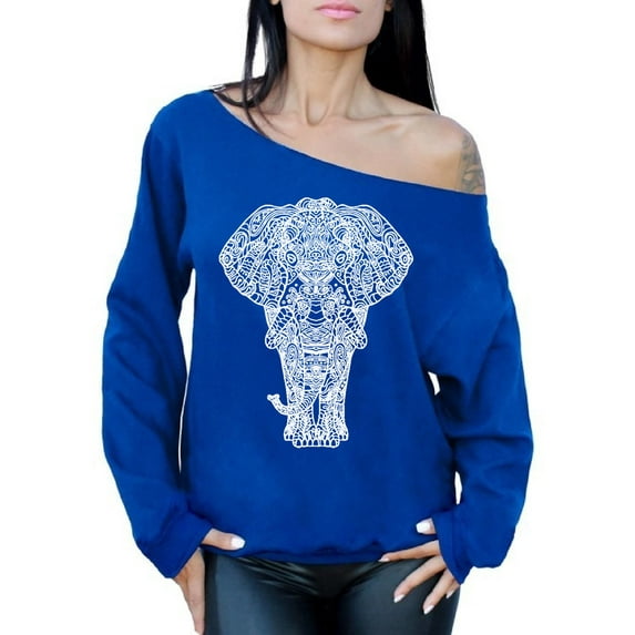 Awkward Styles Elephant Off Shoulder Sweatshirt for Women Patterned Oversized Sweater for Ladies Women Fashion Tracery Sweatshirt Indian Pattern Elephant Oversized Sweatshirts Animal Sweater