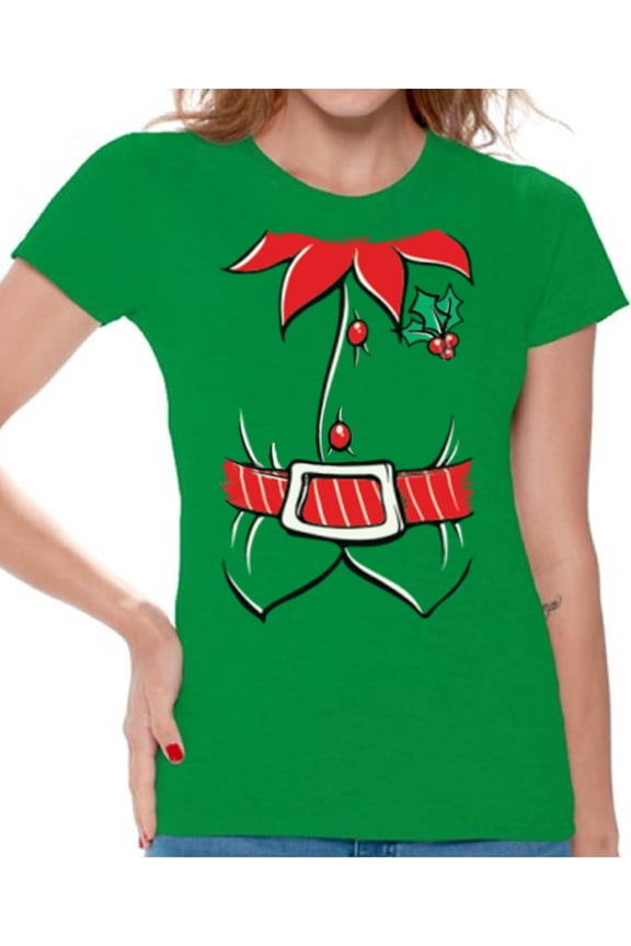 Elf Costume Christmas Shirts for Women Elf Suit Women's Holiday Top Santa's Helper Elf Shirt Women's Christmas T-Shirt Funny Tacky Party Holiday Shirt Xmas Gifts