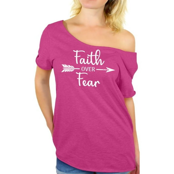Awkward Styles Faith Shirts for Women Off Shoulder Faith Over Fear Shirt Church Tshirt Baggy Plus Size Shirts for Women Christian Gifts