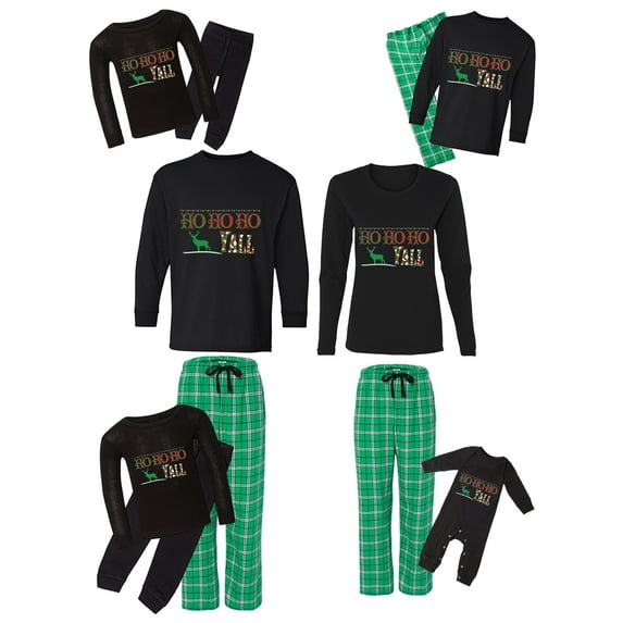 Awkward Styles Family Christmas Pajamas Set Green Ho Ho Ho Yall Matching Sleepwear