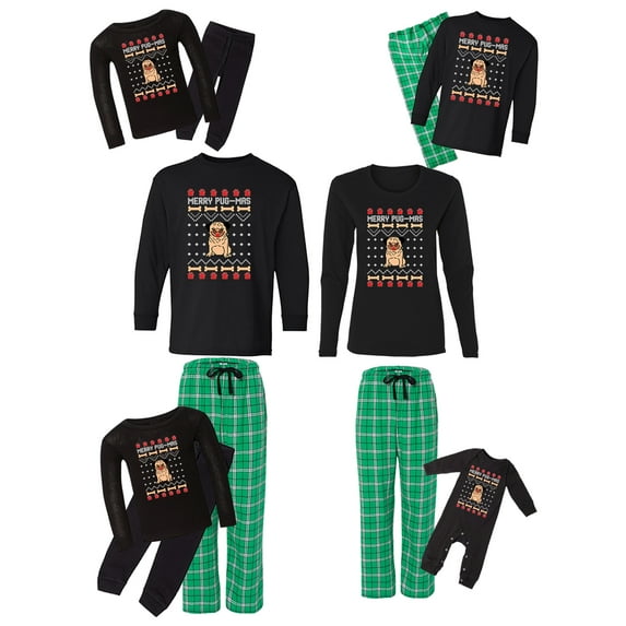 Awkward Styles Family Christmas Pajamas Set Green Merry Pugmas Matching Sleepwear