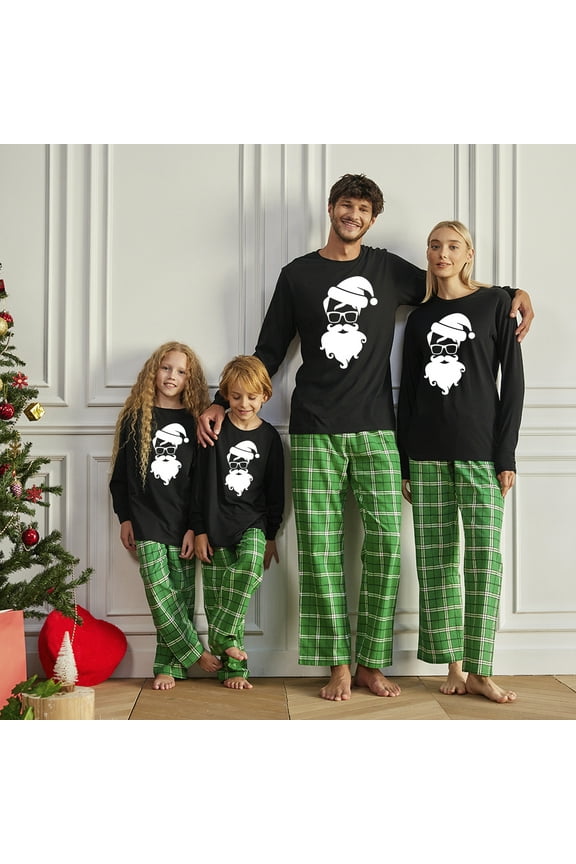 Family Christmas Pajamas Set Green Santa Hipster Matching Sleepwear