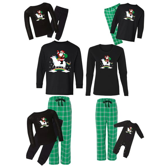 Awkward Styles Family Christmas Pajamas Set Green Unicorn Santa Matching Sleepwear