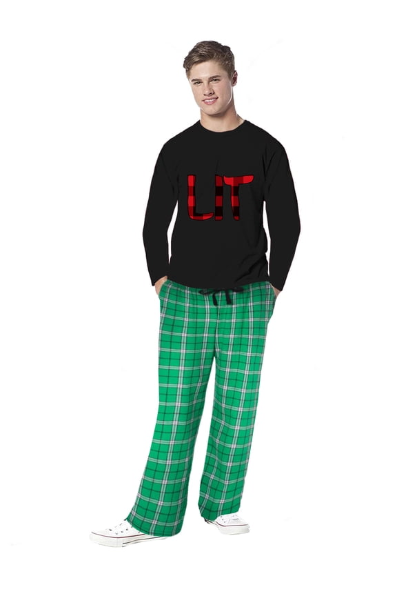 Family Christmas Pajamas for Men Xmas LIT Plaid Xmas Men Sleepwear Pajamas Set Mens Pajama Sets