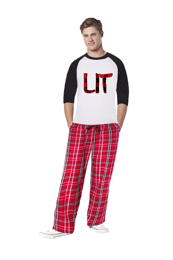 Family Christmas Pajamas for Men Xmas LIT Plaid Xmas Men Sleepwear Pajamas Set Mens Pajama Sets