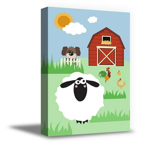 Awkward Styles Farm Animals Framed Art Sheep Art Farm Canvas Decor Kids Room Wall Art Cute Animals Ready to Hang Picture Sunny Household Newborn Baby Room Wall Decor Farm Wallpapers Made in USA