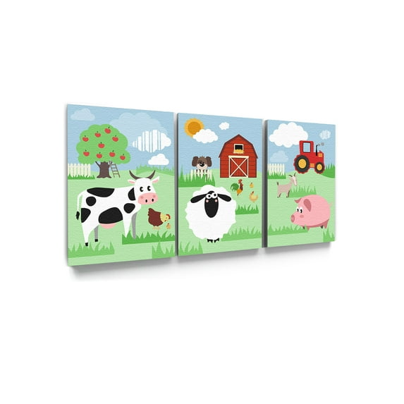 Awkward Styles Farm Canvas Decor Farm Animals Framed Art Kids Room Wall Art Cute Animals Farm Canvas Art Ready to Hang Picture Sunny Household Newborn Baby Room Wall Decor Farm Wallpapers Made in USA