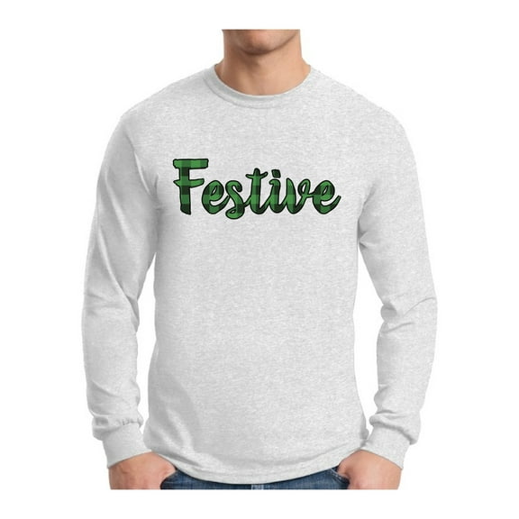 Awkward Styles Festive Xmas Plaid Christmas Sweater Long Sleeve T-shirt For Men