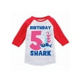 thumbnail image 1 of Awkward Styles Fifth Birthday T-shirt B-day Shark Toddler Raglan Shirt Shark Birthday, 1 of 4