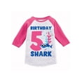 thumbnail image 1 of Awkward Styles Fifth Birthday T-shirt B-day Shark Toddler Raglan Shirt Shark Birthday, 1 of 4